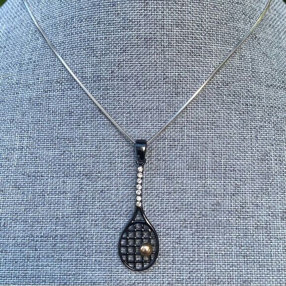 New S Collections Good Black Tennis/Pickleball Racket w/Rhinestones Necklace - Picture 1 of 6